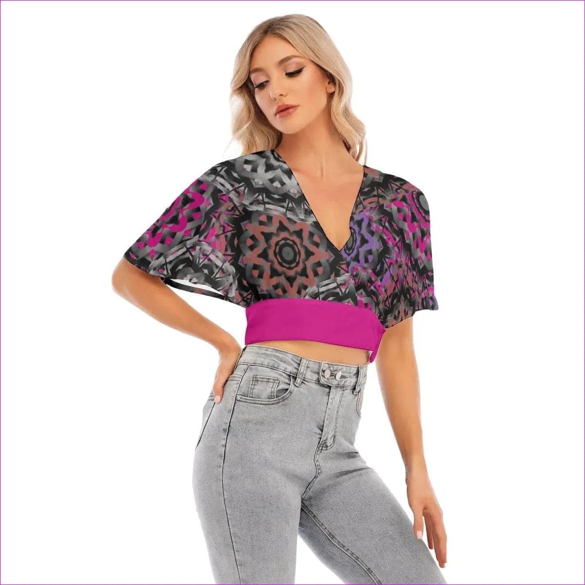 Mandala Graffiti Womens Bat Sleeve Crop Top