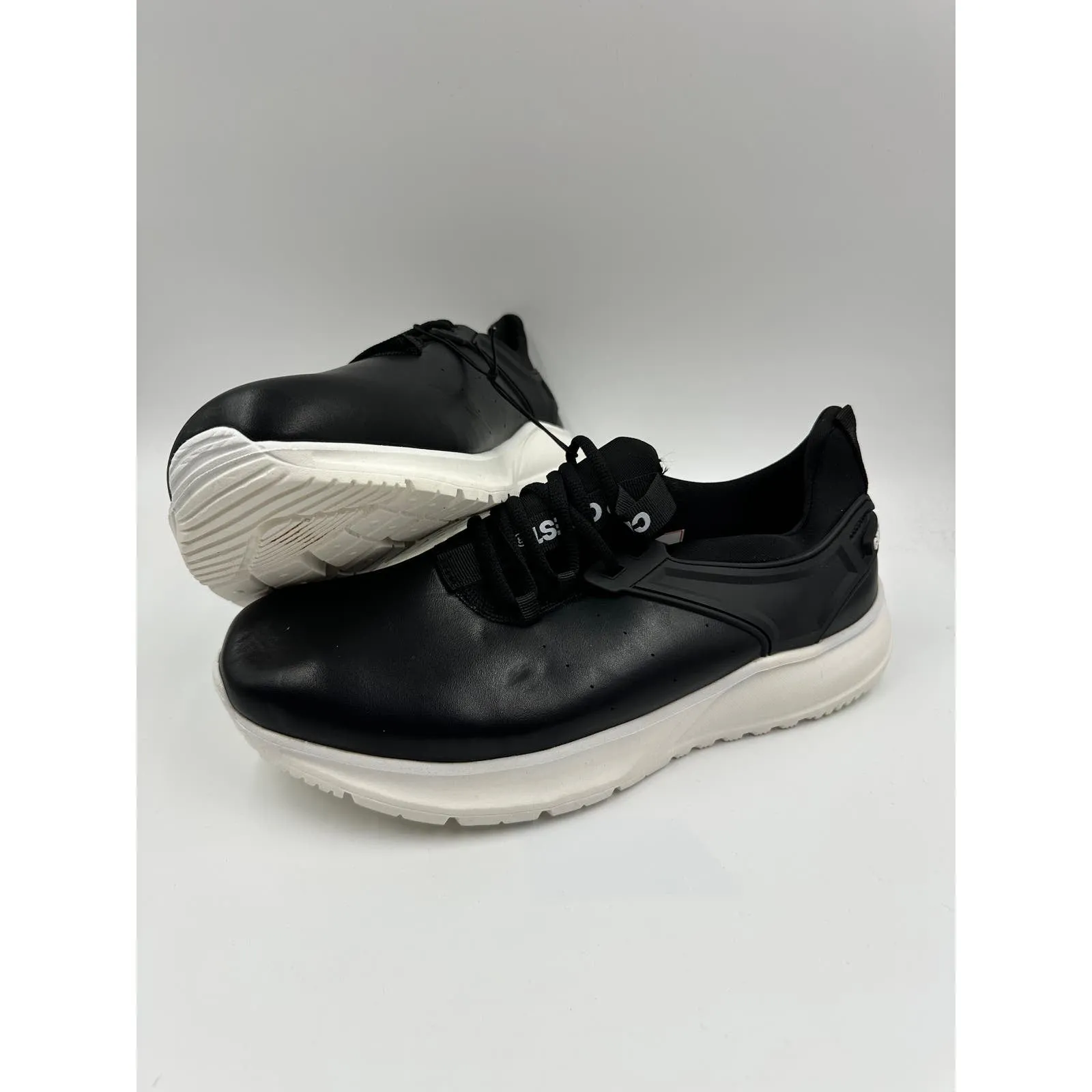 Men's Size 10, Black Synthetic Leather Sneaker with White Ultra Cushion Sole