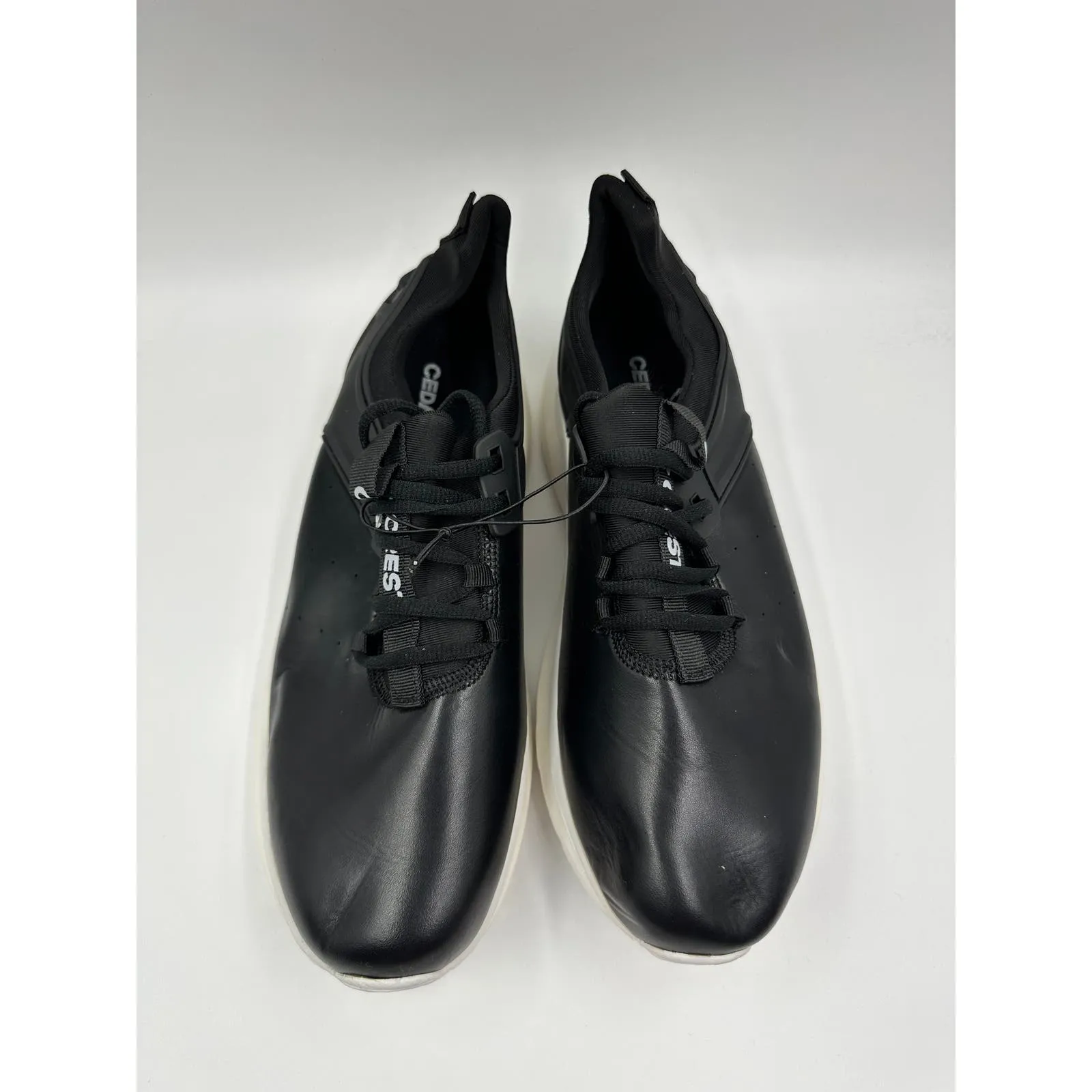 Men's Size 10, Black Synthetic Leather Sneaker with White Ultra Cushion Sole