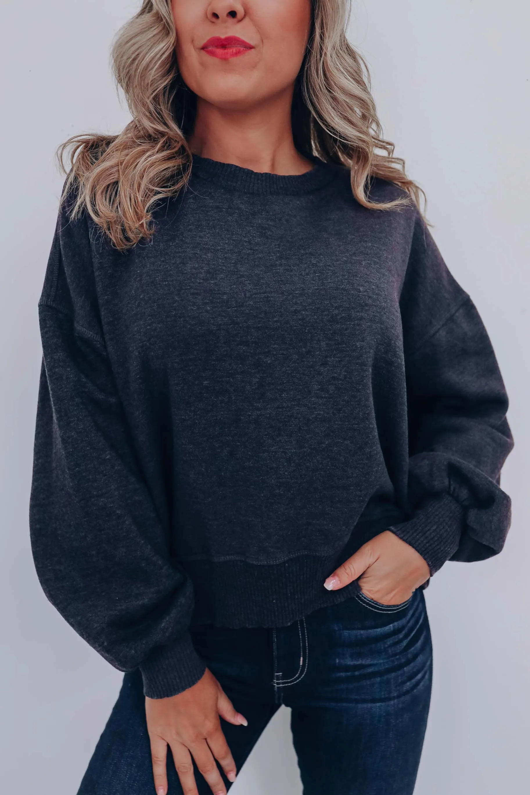 Mia Mineral Wash Cropped Sweatshirt - Black