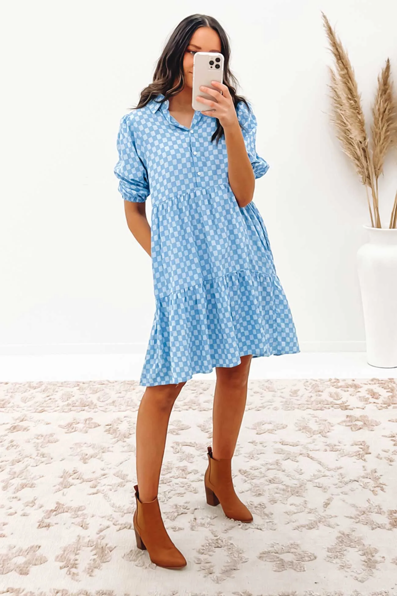 Mischa Mini Dress Blue Check