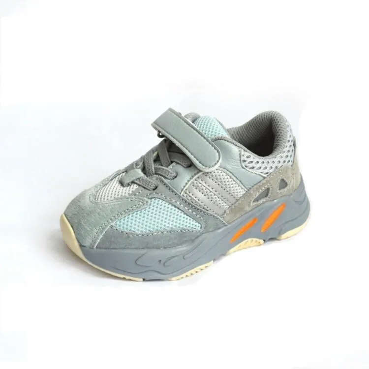 MOF Kids light gray textured touch strap sneakers