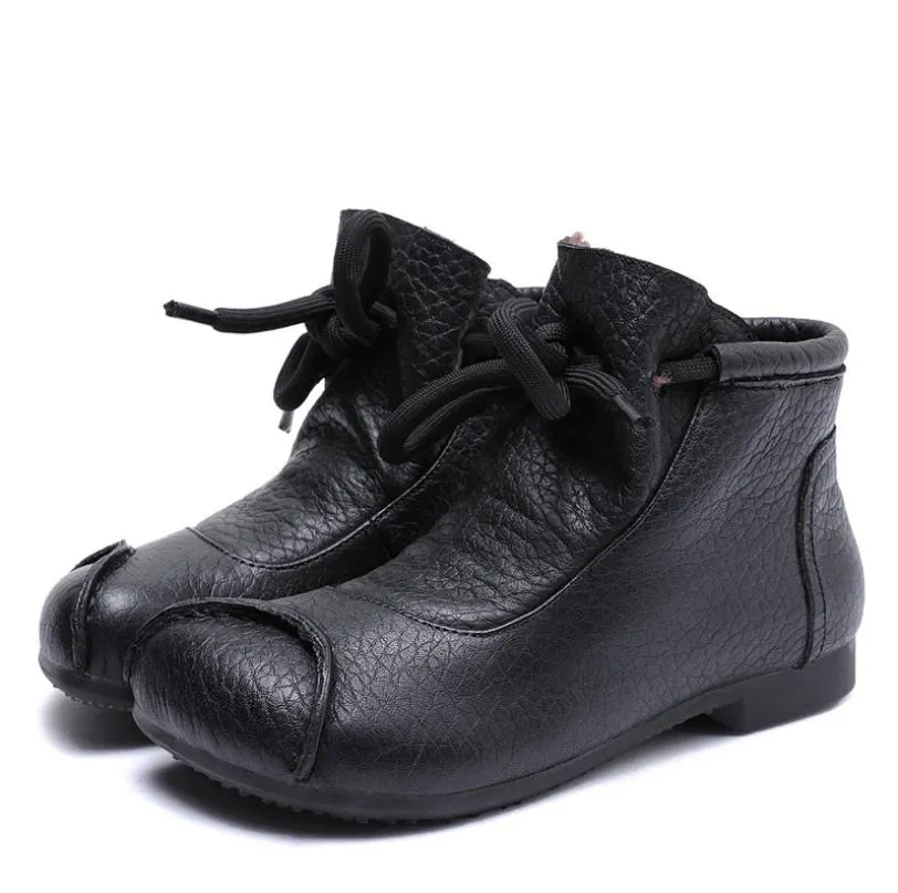 Nation Style Handmade Ankle Boots Lace Up Soft Sole Flat Walking Shoes Ankle Booties Black/Coffee