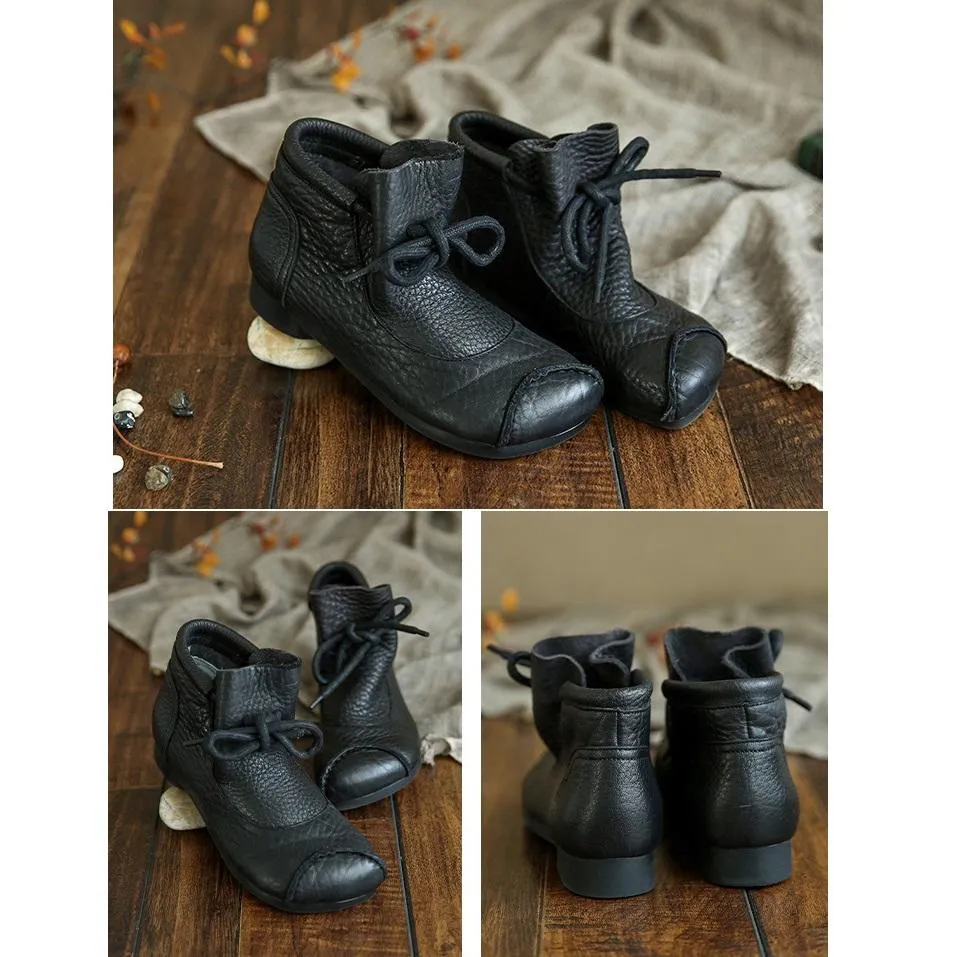 Nation Style Handmade Ankle Boots Lace Up Soft Sole Flat Walking Shoes Ankle Booties Black/Coffee