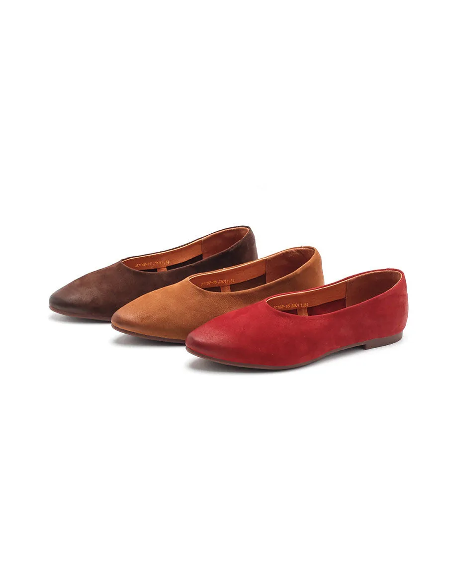 Nubuck Leather Soft Sole Pointed Toe Retro Flat Shoes