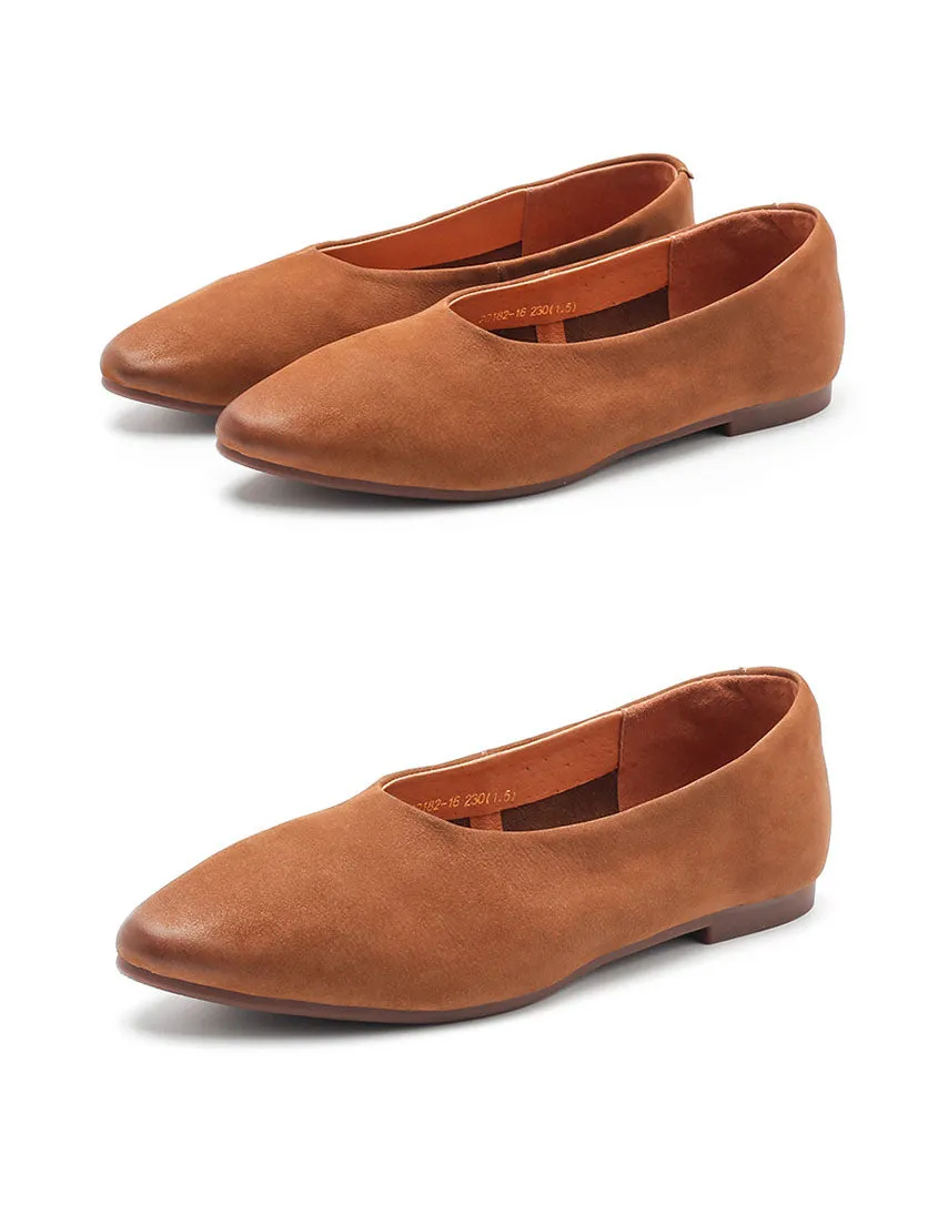 Nubuck Leather Soft Sole Pointed Toe Retro Flat Shoes