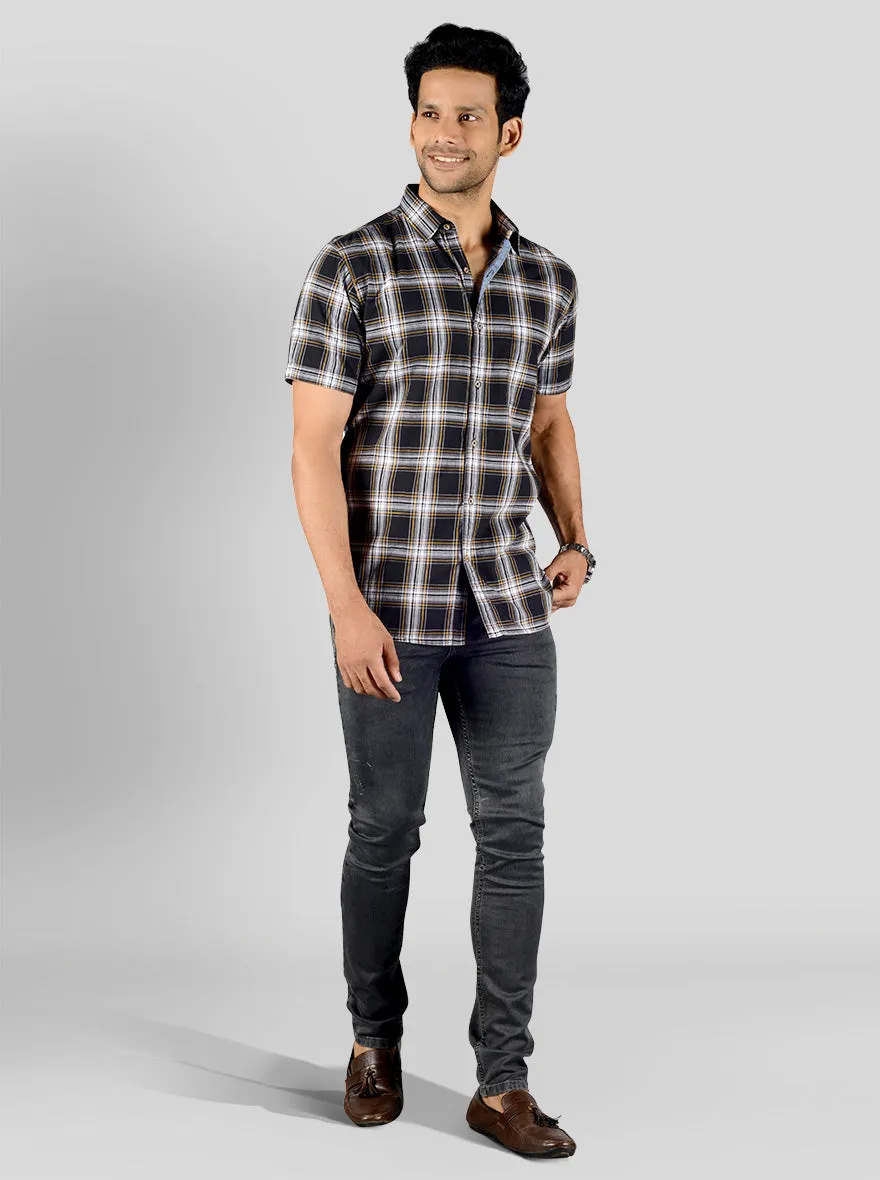 Phantom Black Checked Slim Fit Casual Shirt | JadeBlue