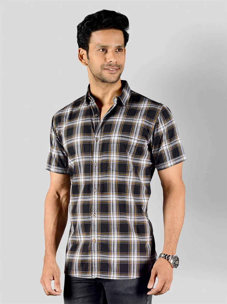 Phantom Black Checked Slim Fit Casual Shirt | JadeBlue