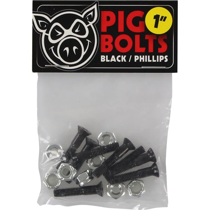 Pig 1" Phillips Bolts Black/Silver Set Hardware