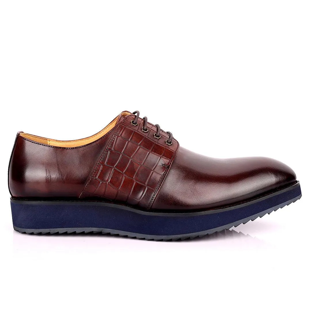 Prad Exquisite Lace Up Designed Coffee Leather Shoe