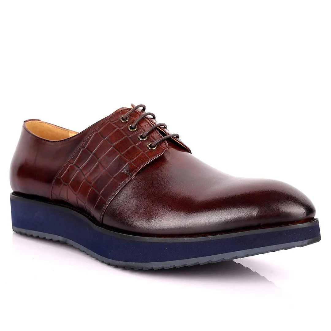 Prad Exquisite Lace Up Designed Coffee Leather Shoe