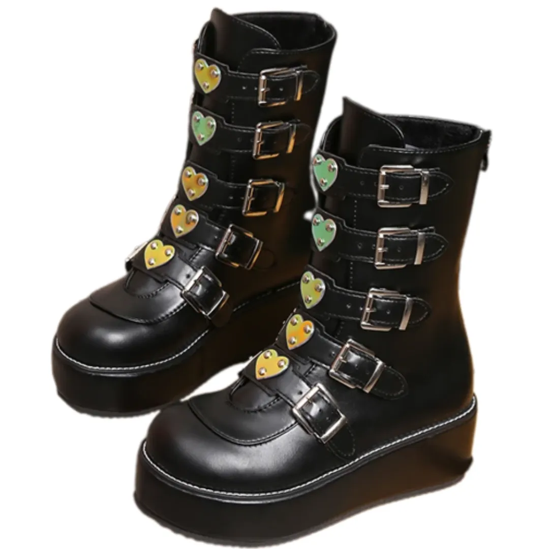 Pre Order:  Buckles Goth Platform Motorcycle Boots