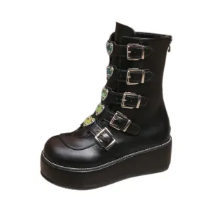 Pre Order:  Buckles Goth Platform Motorcycle Boots