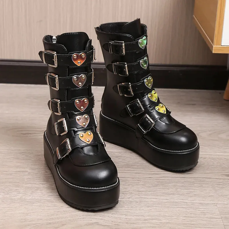 Pre Order:  Buckles Goth Platform Motorcycle Boots