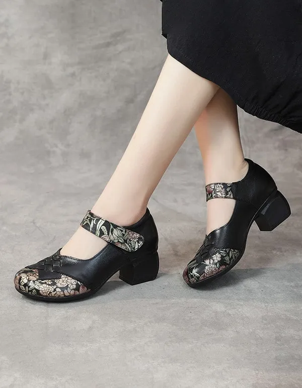 Printed Leather Retro Chunky Shoes