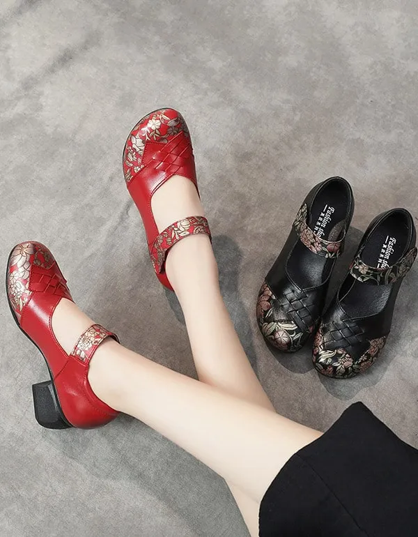 Printed Leather Retro Chunky Shoes