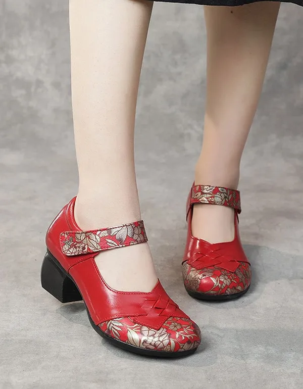 Printed Leather Retro Chunky Shoes