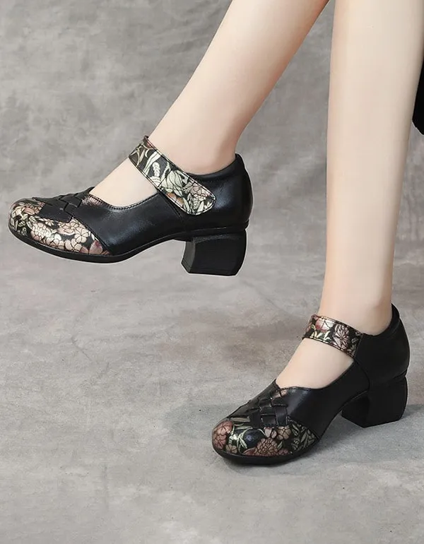 Printed Leather Retro Chunky Shoes