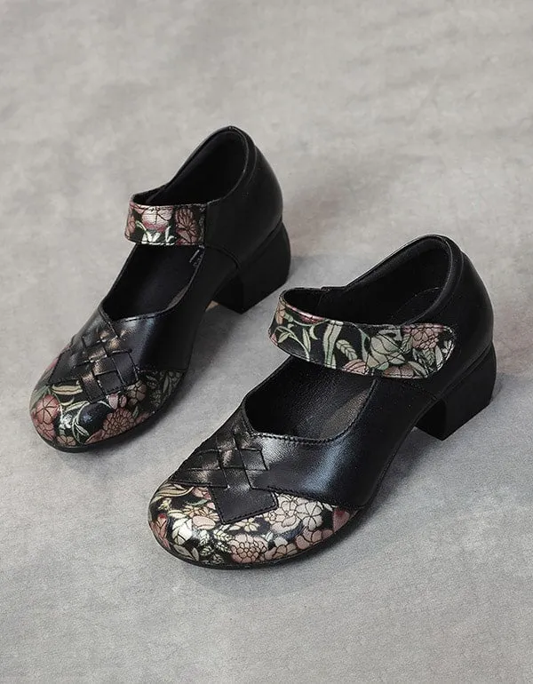 Printed Leather Retro Chunky Shoes