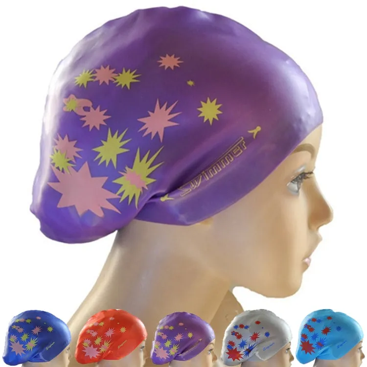 Printed Silicone Swimming Cap Waterproof Swimming Cap for Long Hair, Size:One Size(Purple)