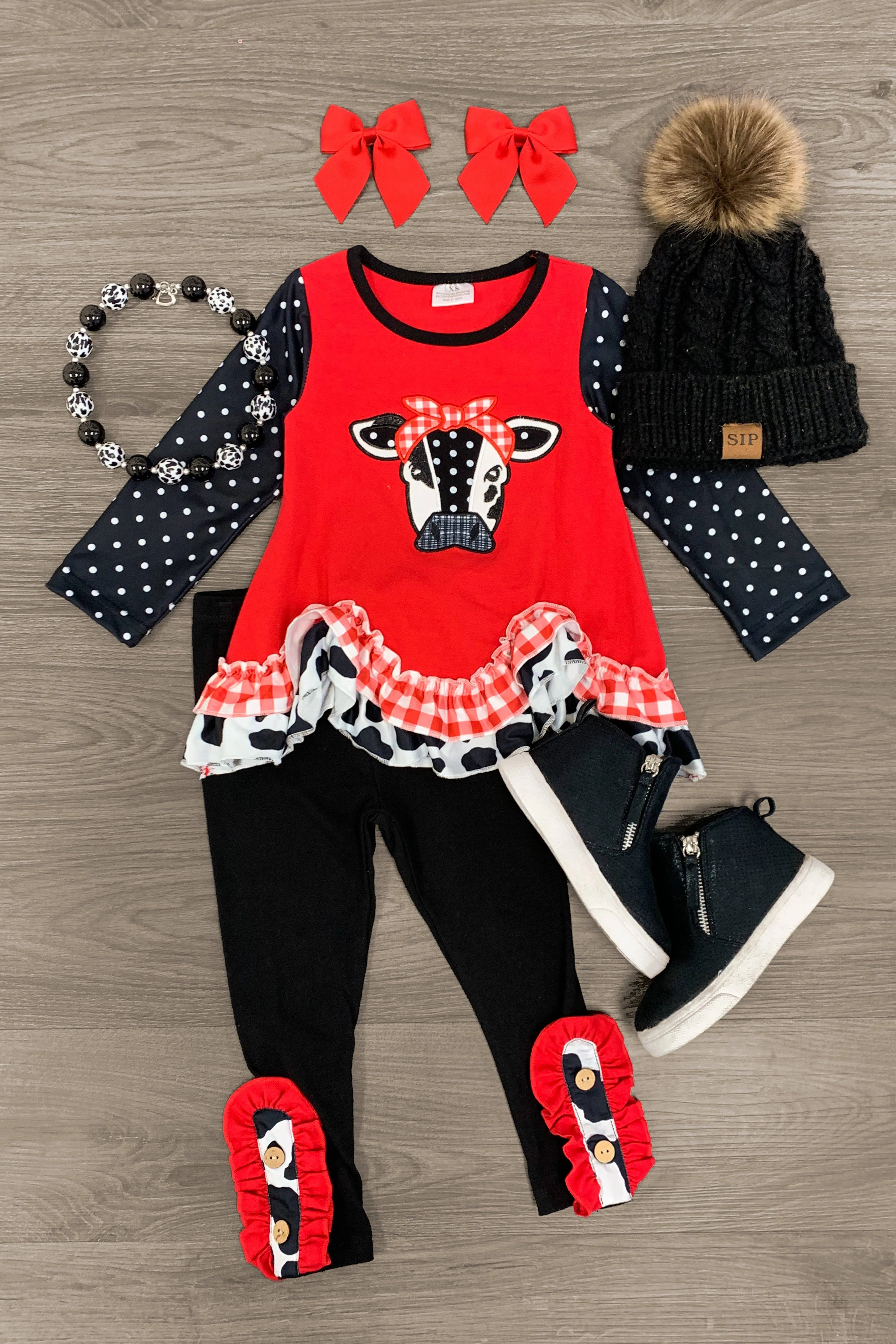 Red Polka Dot Cow Legging Set