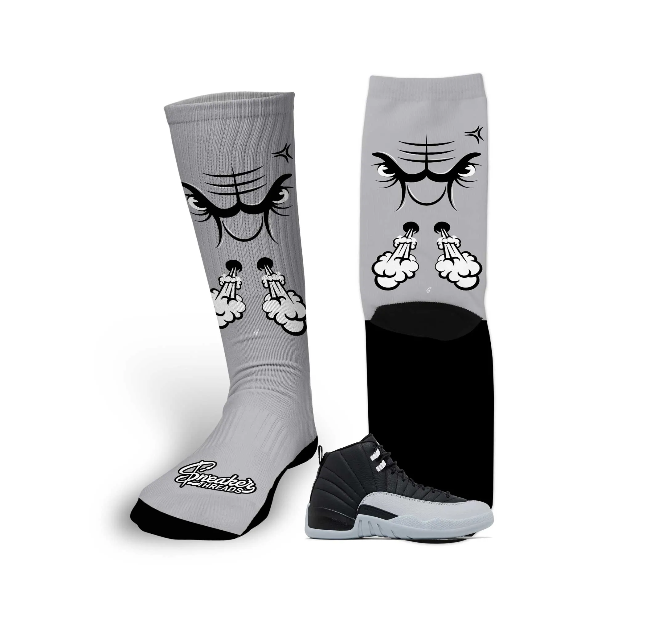 Retro 12 Wolf Grey Raging Face Socks