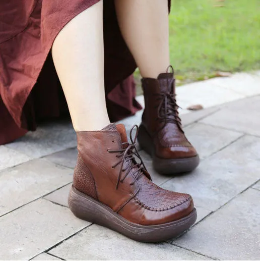 Retro Autumn Winter Wedge Heel Thick Retro Boots| Gift Shoes