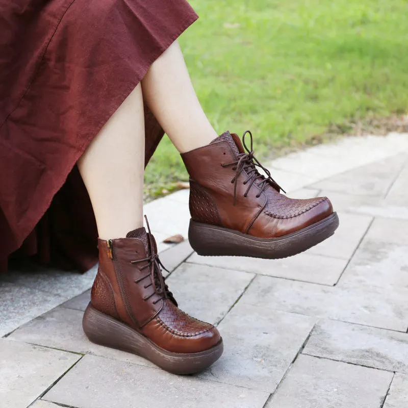 Retro Autumn Winter Wedge Heel Thick Retro Boots| Gift Shoes