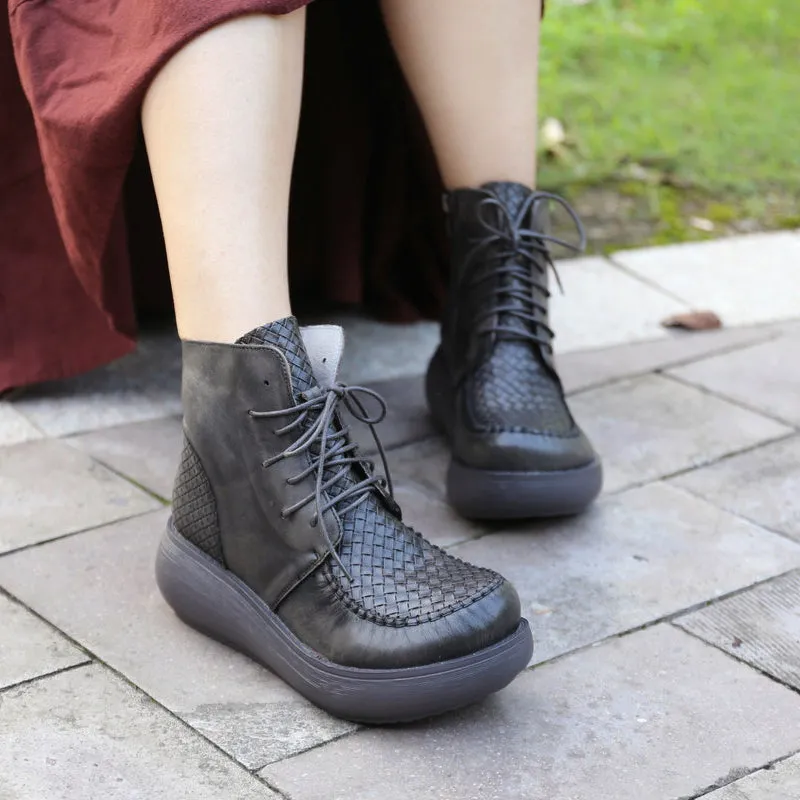 Retro Autumn Winter Wedge Heel Thick Retro Boots| Gift Shoes