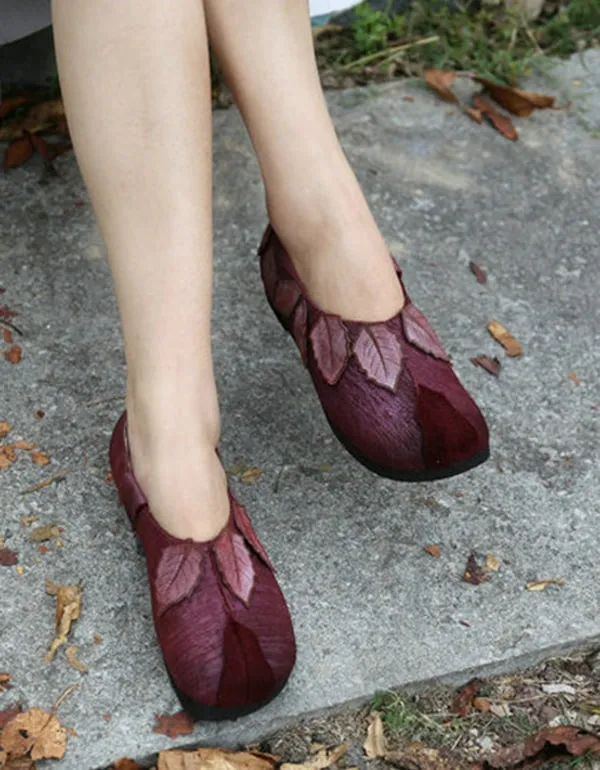 Retro Handmade Soft Leather Ethnic Leave Shoes