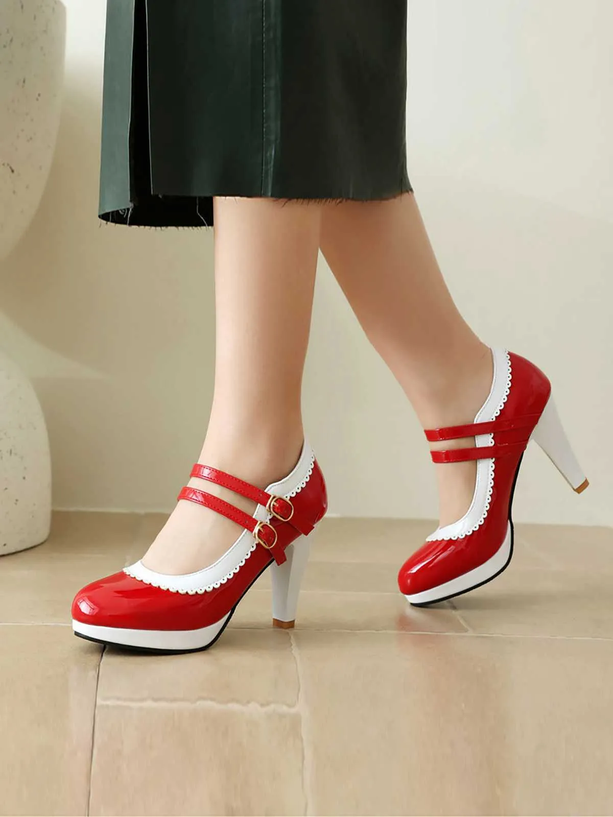 Retro Mary Jane Chunky High Heels Shoes