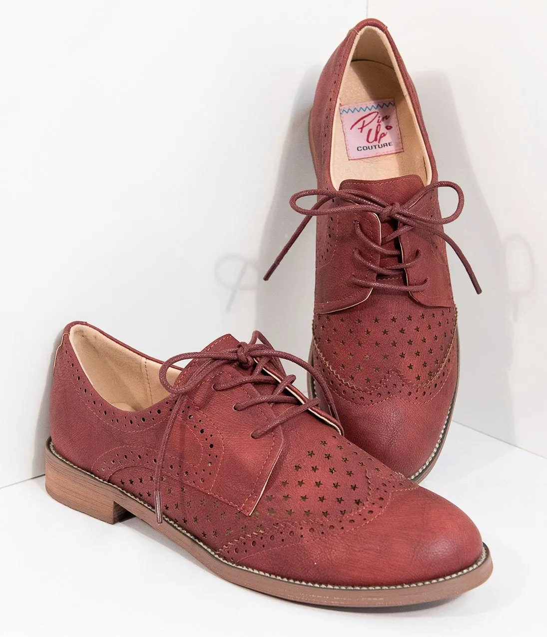 Retro Style Cherry Red Leatherette Oxford Shoes