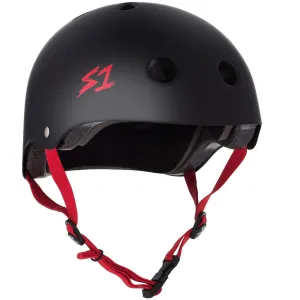 S1 Lifer Skate Helmet Black Matte Red Straps - Medium (21.5")