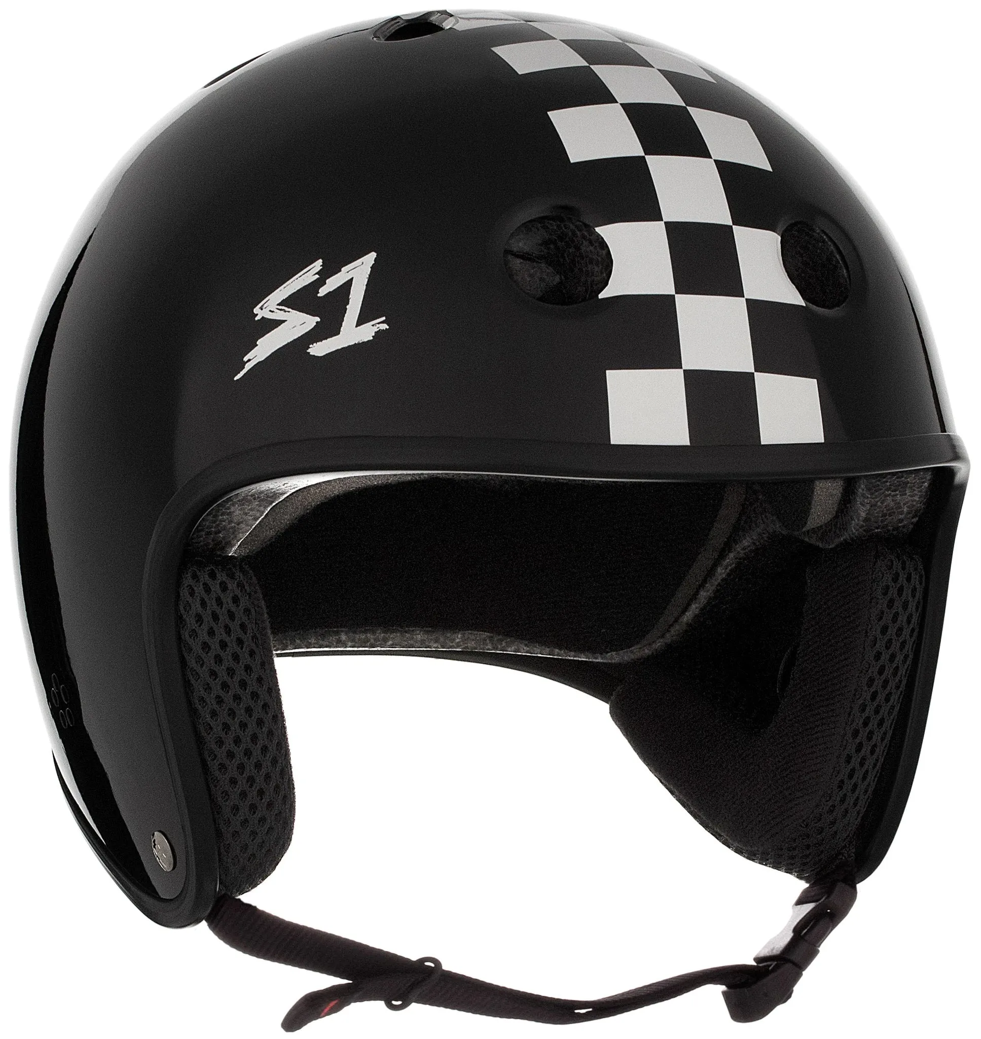 S1 Retro Lifer Helmet - Black Gloss/White Checkers