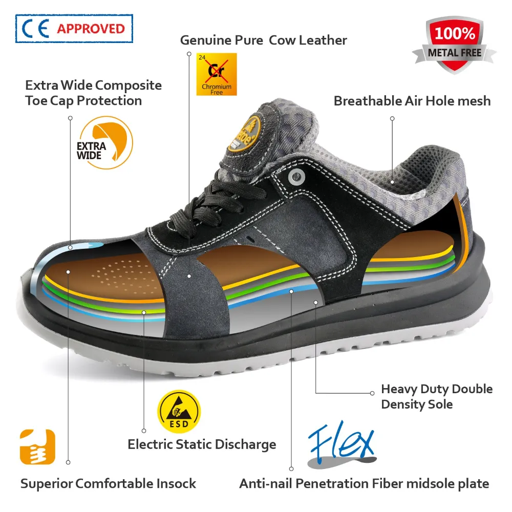 Safetoe BEST AIR / L-7331, Metal Free S1P SRC Sude Leather