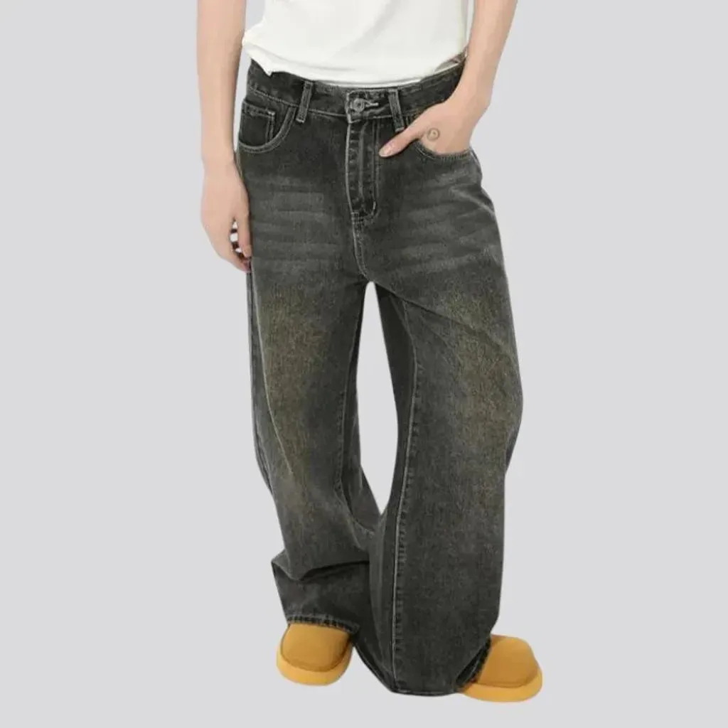 Sanded mid-waist men's jeans