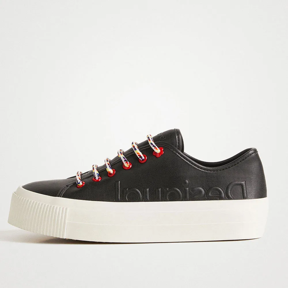 Scarpe Donna DESIGUAL Sneakers con Platform colore Nero e Lacci Multicolor