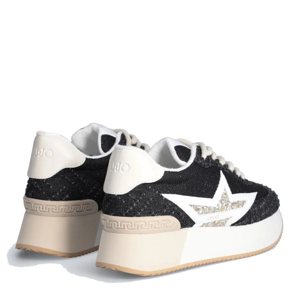 Scarpe Donna LIU JO Sneakers Platform Dreamy 03 in Denim e Brighty Mesh Black e Light Gold