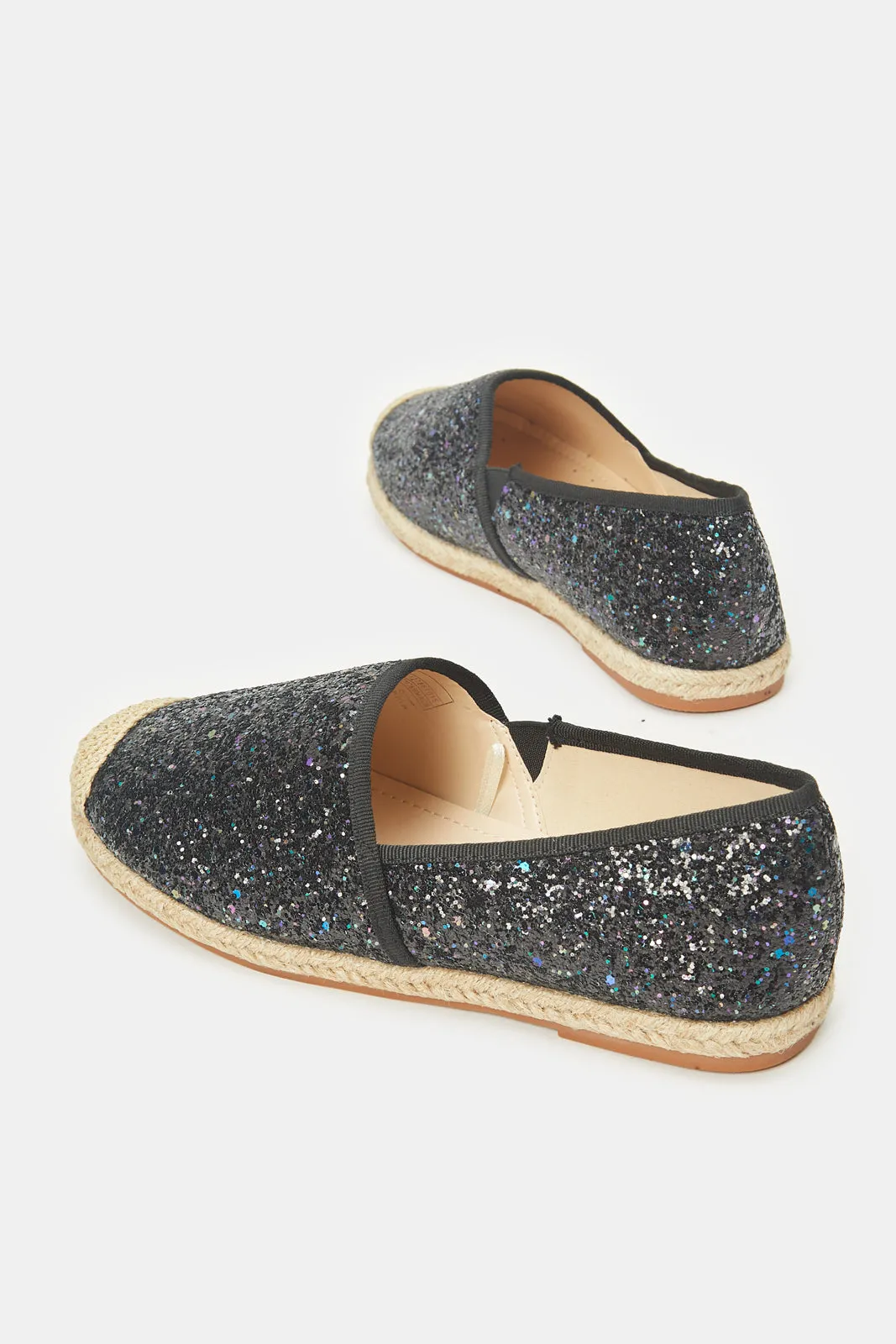 Senior Girls Black Glitter Espadrilles