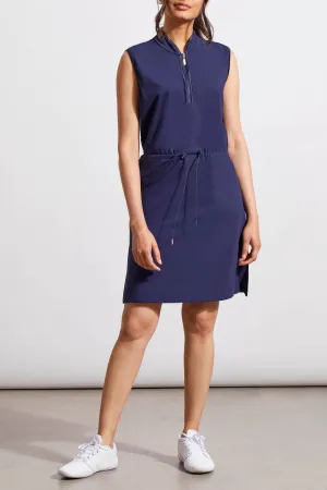 Sleeveless Mock Neck Dress with Cord Waistband