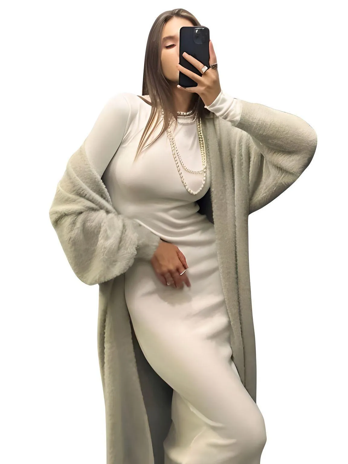 Soft Knitted Dress Cardigan Set Women Autumn Winter Casual Long Sweater Cardigan and Sleeveless Midi Dresses