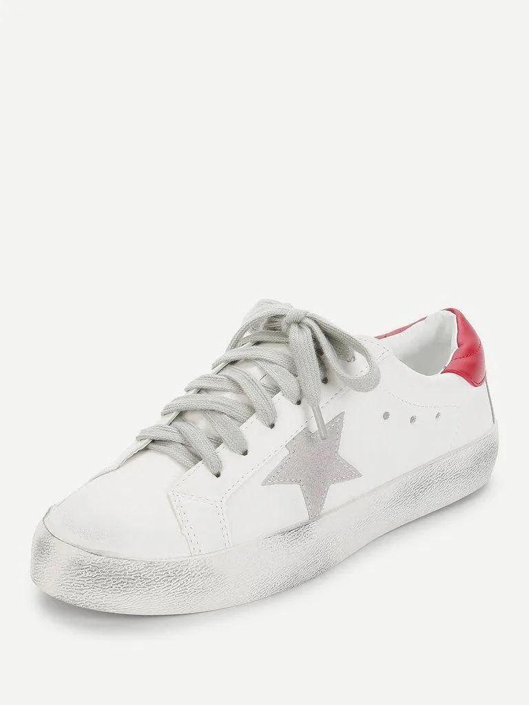 Star Design Lace Up Splice Sneakers