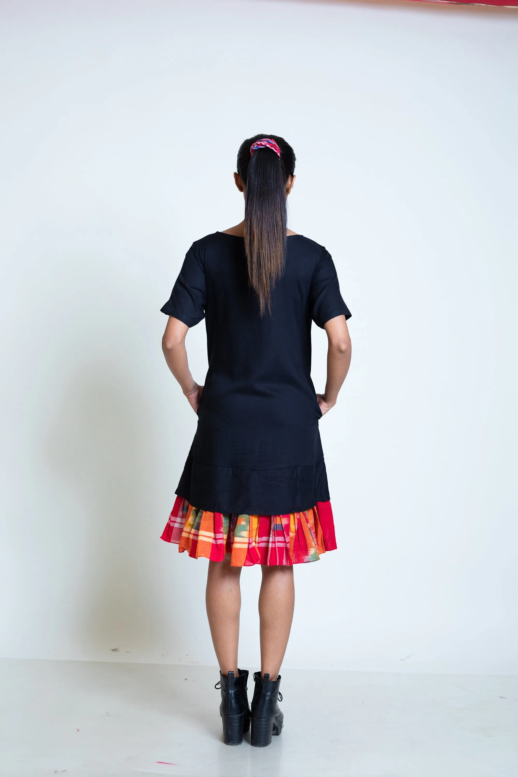 Straight Frill Dress (Black   Multicoloured)