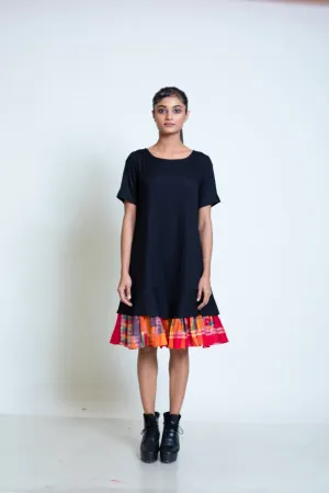 Straight Frill Dress (Black   Multicoloured)