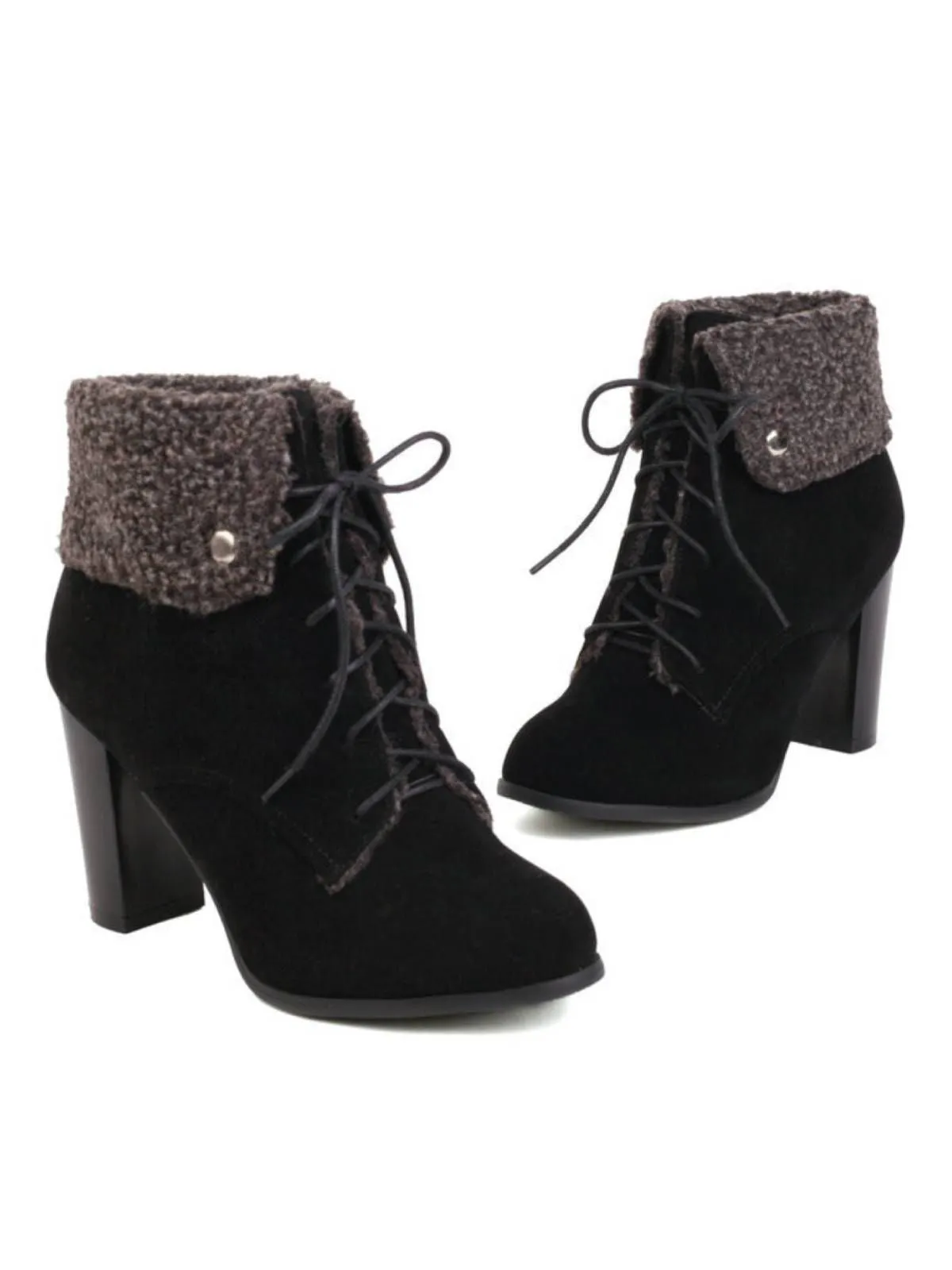 Suede Solid Lace-up Chunky Heel Boots