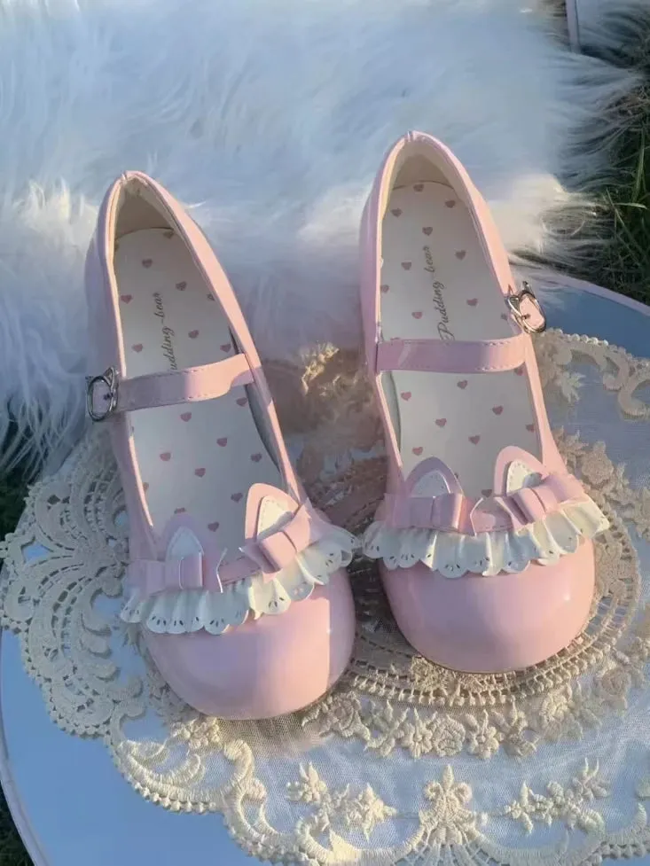 TAVIMART  -  Cat Story Lolita Cute Bow Middle Heel Round Head Luo Shoes Japanese Sweet Girl Tea Party Single Shoes