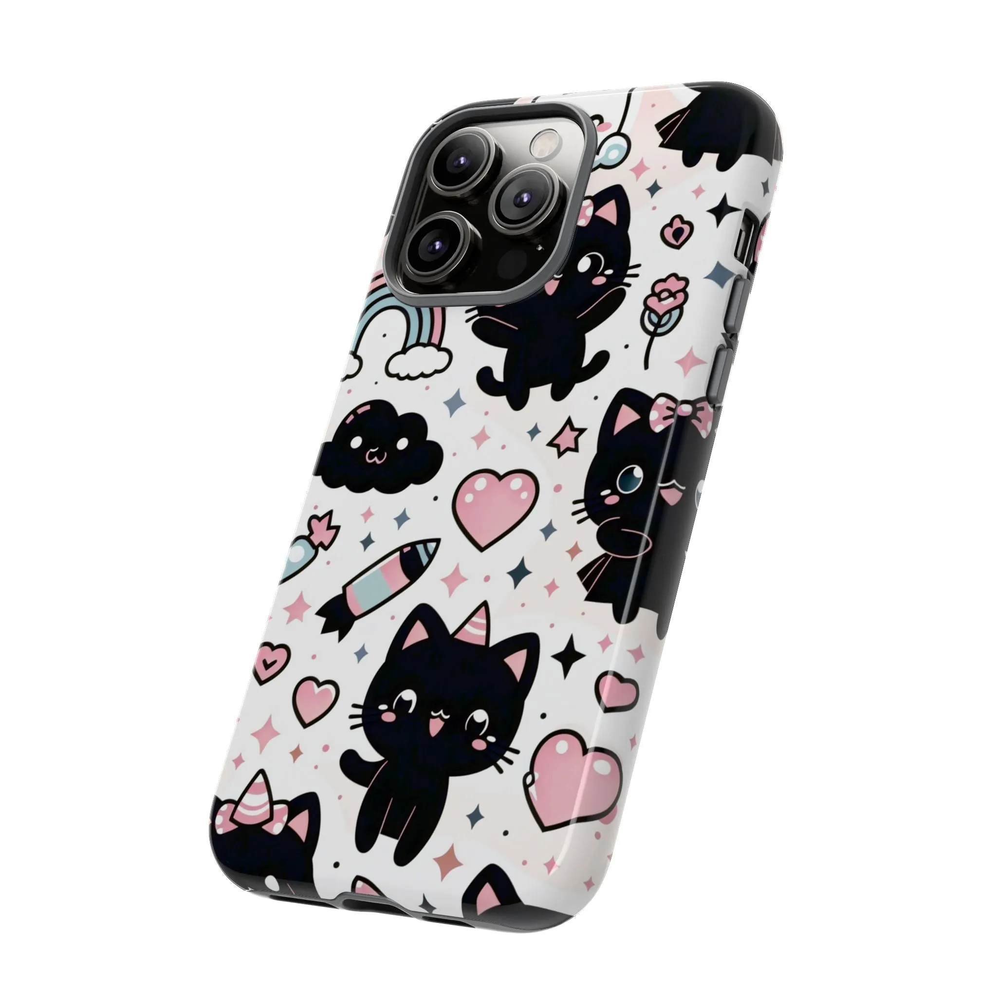 The Ultimate Kawaii Cell Phone Case: Spoil your phone with a pink background and black cats...because why not?