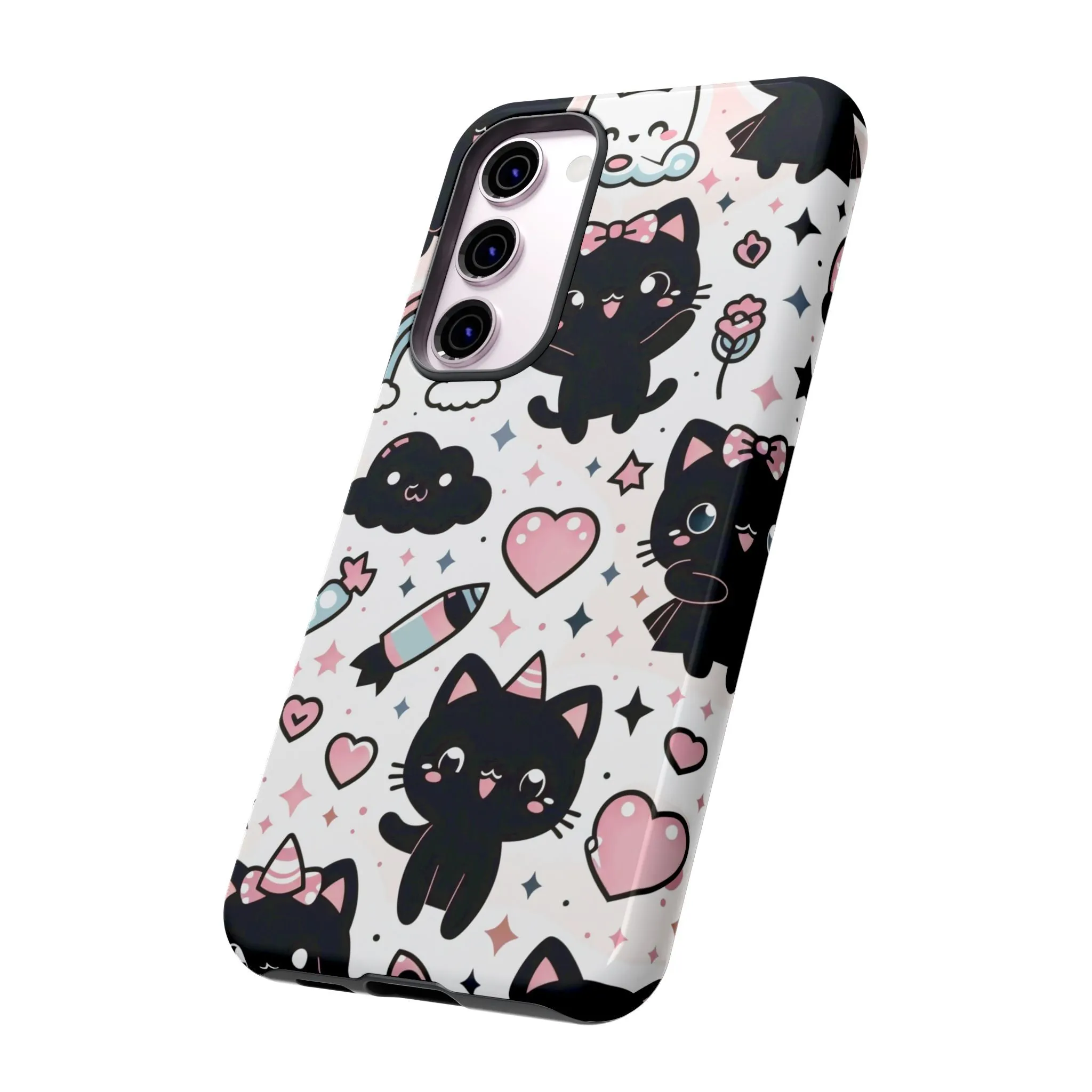 The Ultimate Kawaii Cell Phone Case: Spoil your phone with a pink background and black cats...because why not?