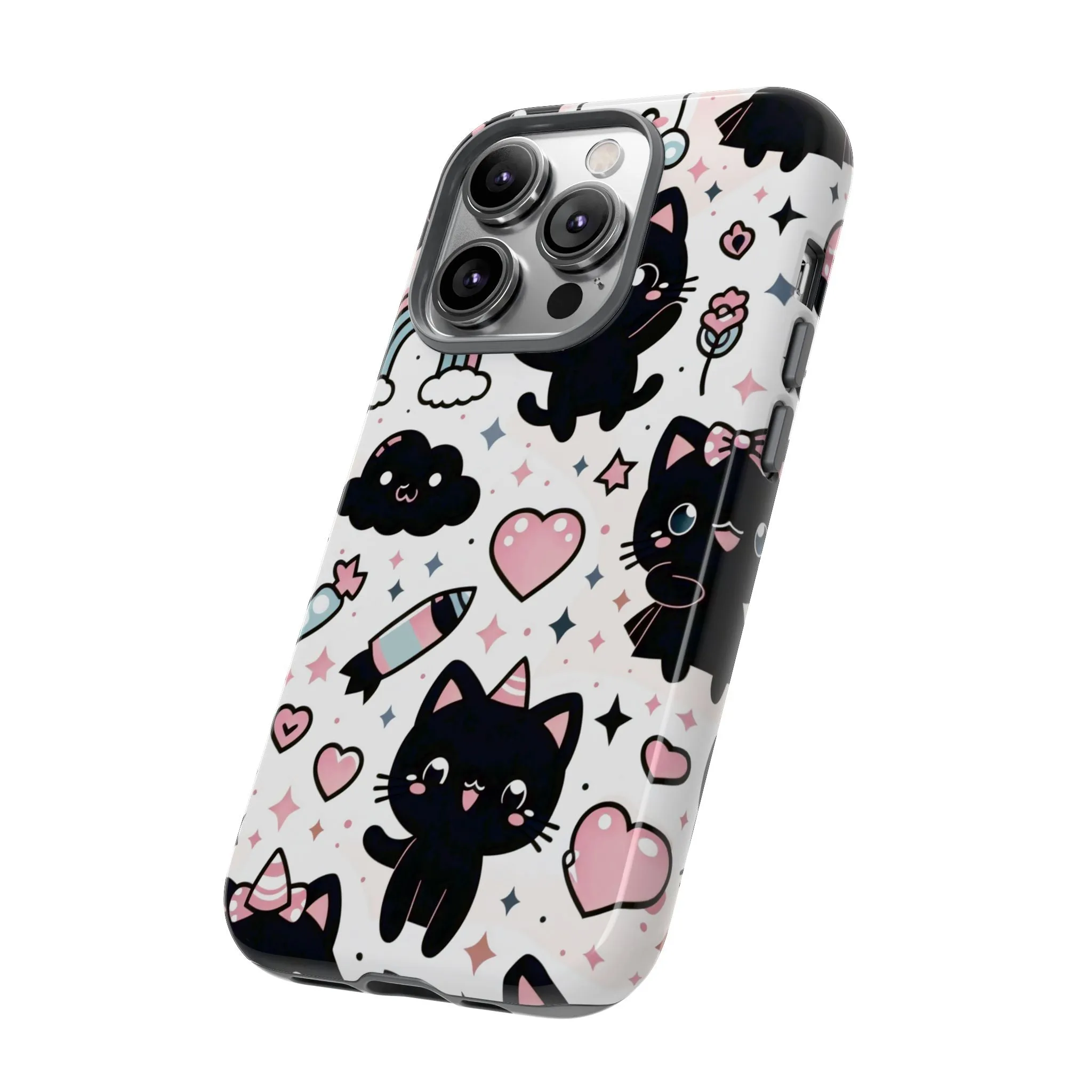 The Ultimate Kawaii Cell Phone Case: Spoil your phone with a pink background and black cats...because why not?