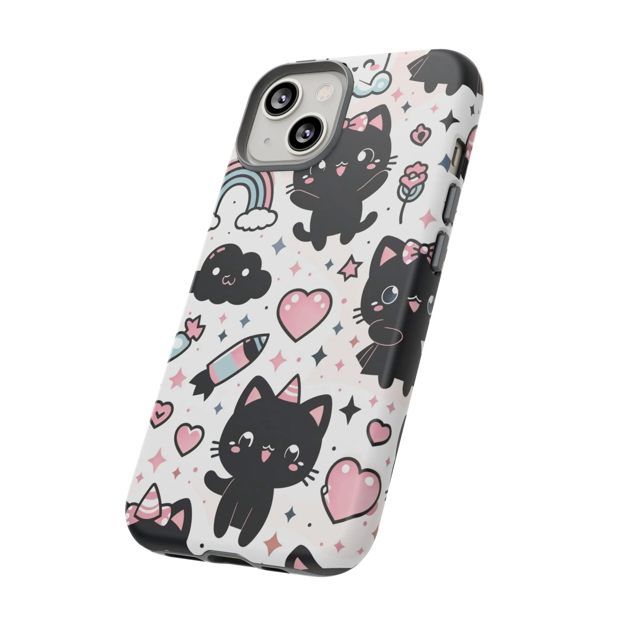 The Ultimate Kawaii Cell Phone Case: Spoil your phone with a pink background and black cats...because why not?